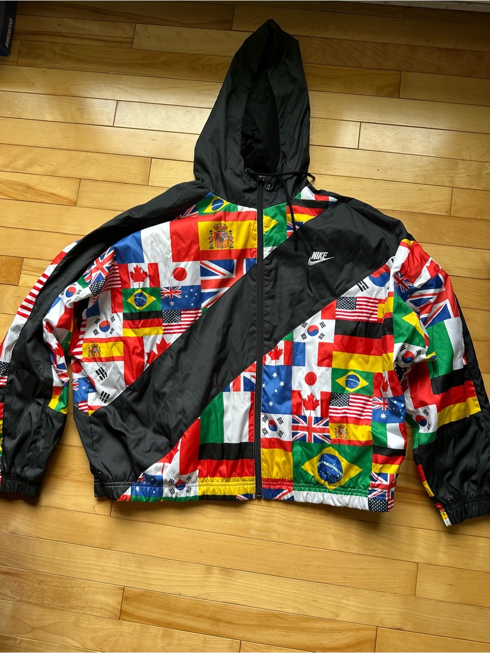 Nike Multicolor Flag-Panel Hooded Windbreaker – Black, Green, Yellow, Red, Blue